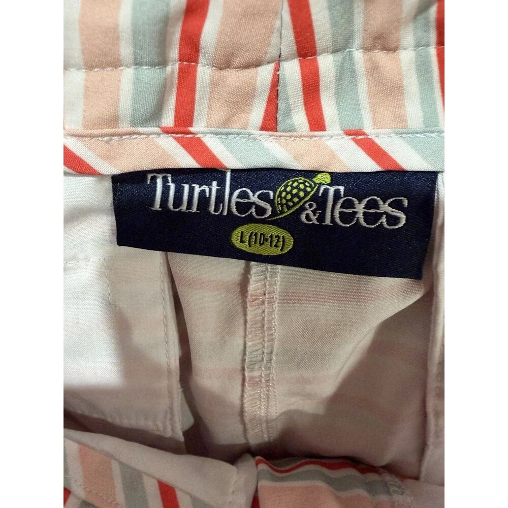 Turtles & Tees Girls Striped Golf Adjustable Waist Shorts Size Large 10-12